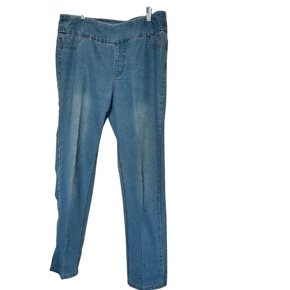Soft Surroundings Ultimate Denim Pull-on Slim Leg Jeans Sz Large Light Rain Wash